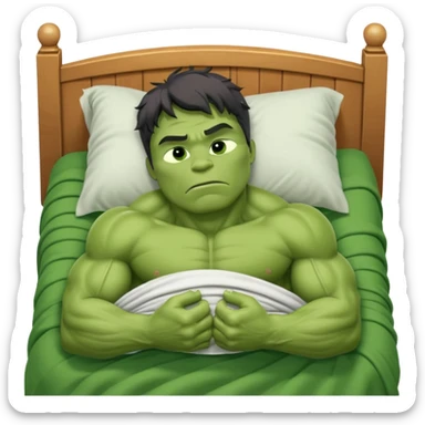 Incredible hulk sleeping lying down in bed under blanket eyes closed sticker
