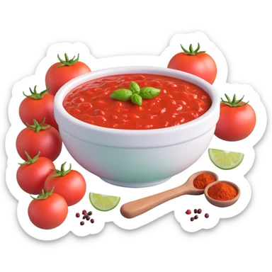 realistic 3D bowl of red tomato chutney with spices sticker