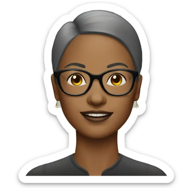 A woman with glasses, hoop earrings, and a shiny bald head sticker