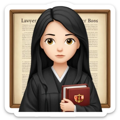 white-women-with-long-black -hair-lawyer-in-lawyer’s-robe. Have law book in hand.  sticker