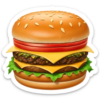 Generar hamburguesa de pan color café con semillas hemp encima del pan, con carne, tomate, lechuga, queso, piña dentro de ella sticker
