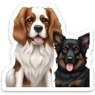 Tricolor King Charles spaniel and a black German shepherd  sticker