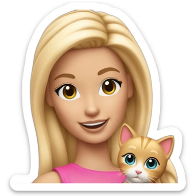 blonde barbie doll winking holding her cat sticker