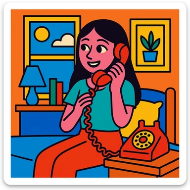 girl talking on telephone in her room sticker