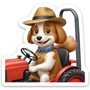 dog driving a tractor  sticker