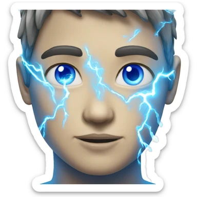 Blue eyed human coated in blue lightning sticker