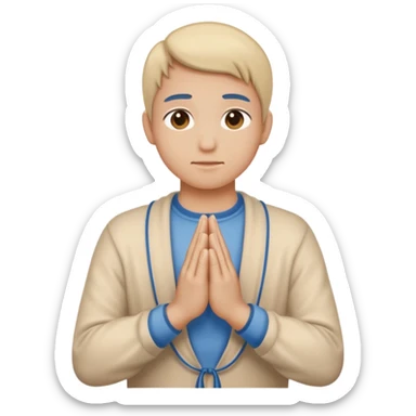 Two hands in prayer pose, only hands, muted blue outline, beige fill, soft glow, apple emoji style, PNG, transparent background sticker