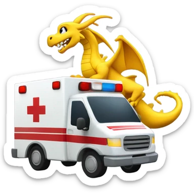 Yellow dragon driving an ambulance inside ambulance as an Emt sticker