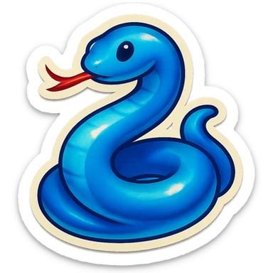 blue snake with a flicking tongue, retro sticker style sticker