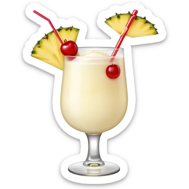 Pina colada cocktail with pineapple and cherry garnish sticker