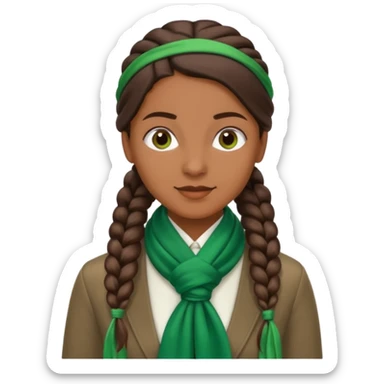 brown-skinned accountant with long dark brown side braid and green silk scarf, professional and friendly sticker