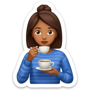 A brown skin women drinking tea wearing a sweater sticker