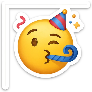 yellow face with blue party streamer emoji, digital illustration sticker