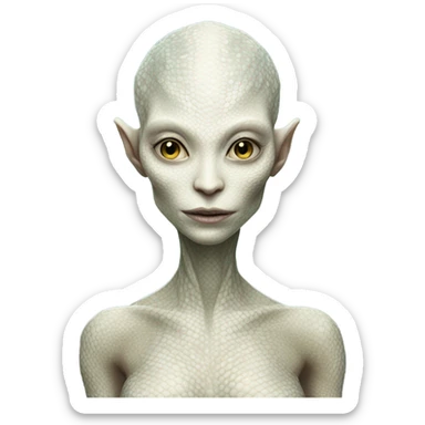 a full body portrait of a Reptilian alien woman with pale white skin and intricate scale patterns sticker
