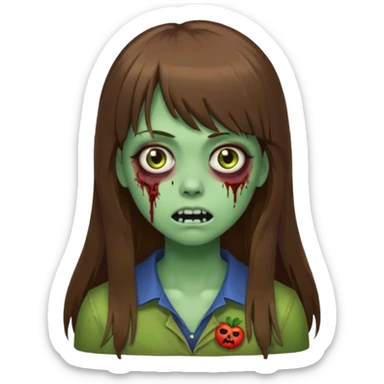 zombie girl, with long brown hair and bangs, ex with emojis:🧟‍♀️🙍‍♀️ sticker
