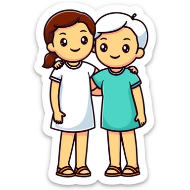 two women friends side by side, friendly, cheerful sticker