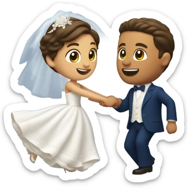 Puerto rican beard short brown hair with blue hat and navy blue suit first dance with blond long hair girl with white  wedding dress  sticker