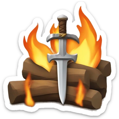 A person with a sword near a blocky campfire sticker