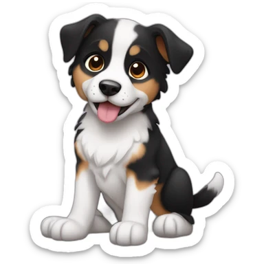 black, white and fire puppy american sheperd sticker