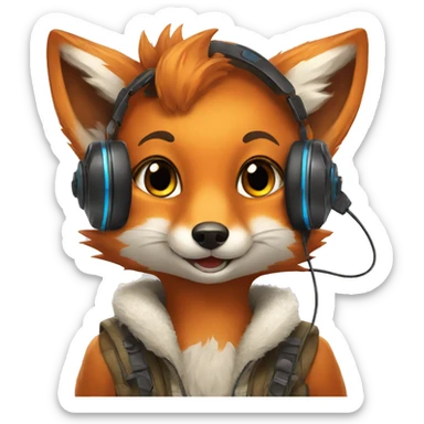 A cute happy fox with a gamer headset sticker