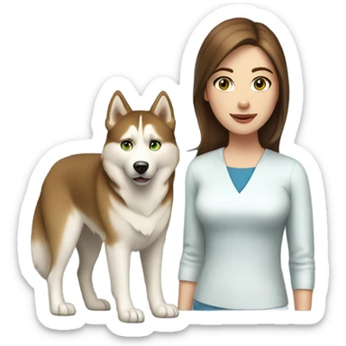 White Woman hair brown and bleus eyes and golden Husky With green eyes sticker