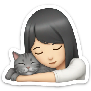 Gray cat sleeping with Asian girl sticker