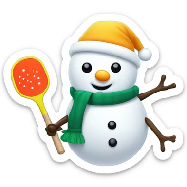 Snowman with pickleball paddle sticker