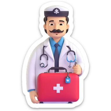 Dr. Watson with mustache and medical bag sticker