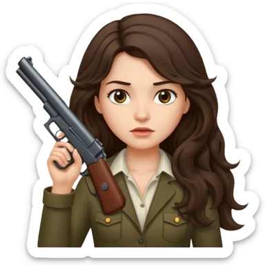 A brunette with long wavy hair girl who is about to kill herself with a littlr gun pointed at her temple sticker