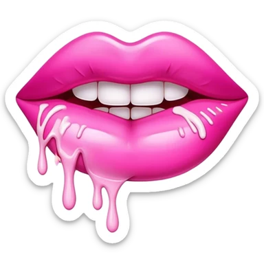 Floating pink glossy lips with Opaque white paint dripping off sticker