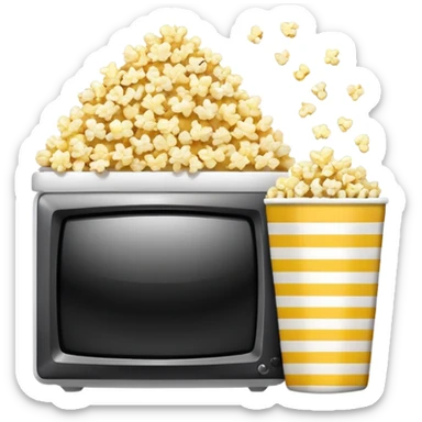 Popcorn in a striped cup and TV  sticker