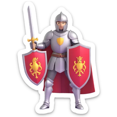 knight in shining armor holding a sword and shield sticker