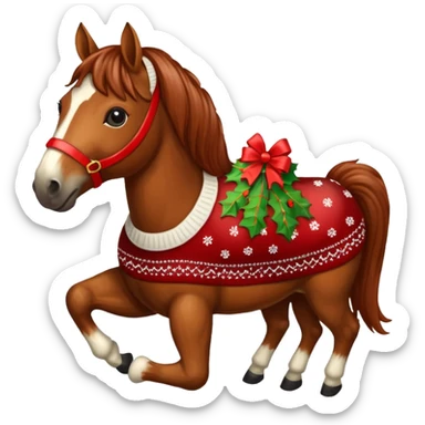 Xmas horse with red bows and a Christmas pudding jumper sticker