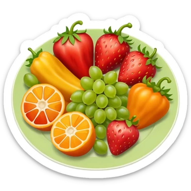 four sections of a plate with different fruits and vegetables sticker