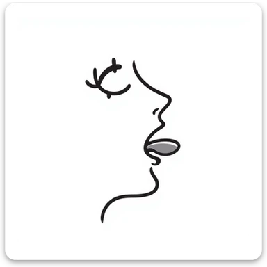 Simple sketch of a face profile showing mewing technique, tongue against roof of mouth, improved jawline sticker