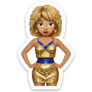 Tina Turner with gold sequin baggy bra, gold sequin skirt sticker