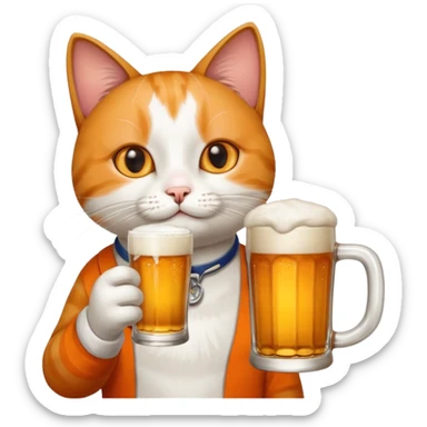 A cat drinking a beer  sticker