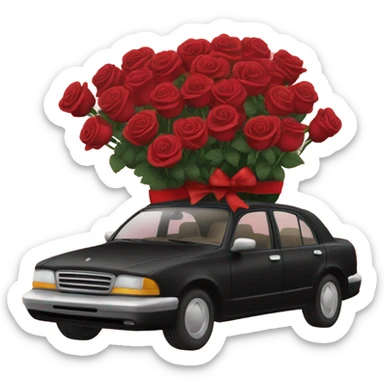 black pastel car in the trunk many roses red sticker