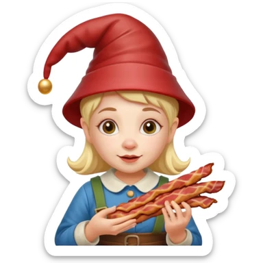 Female Garden gnome holding bacon sticker