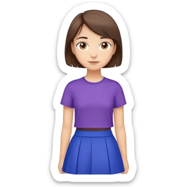 niña pelo corto marron ojos marones camiseta lila falda azul sticker