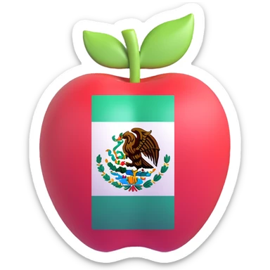 an apple decorated in Mexican style, featuring the flag's colors, 3D style, no text sticker