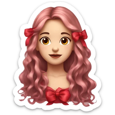 Coquette girl rosy cheeks and red ribbons and long hair sticker
