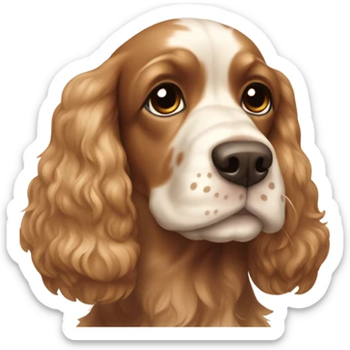 A cocker spaniel with brown ears and a brown face with little spots of white near its snout sticker