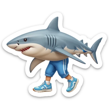 Tiburón con tenis caminando en la arena sticker