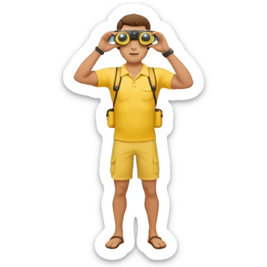 Male lifeguard full body – yellow shirt, binoculars in hand, scanning the sea sticker