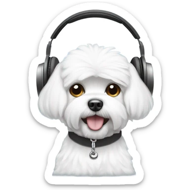 Bichon Maltese listening to music with iPhone headphones sticker