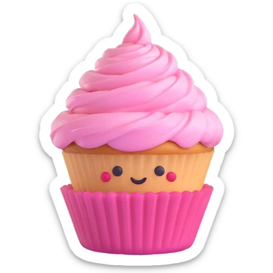 cupcake with pink icing, 3D emoji style, smooth, colorful, friendly sticker