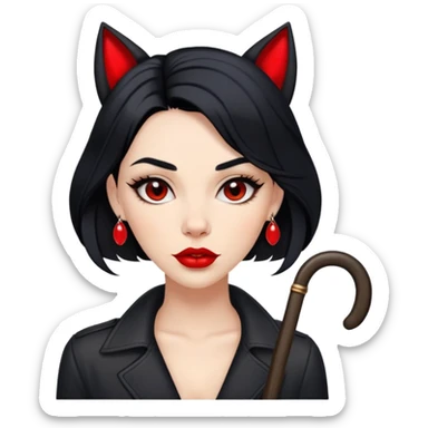Fashionable woman with long black hair, big red lips, and Cane Corso dog ears and short tail sticker