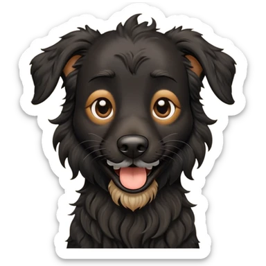 Tall, black, skinny dog with wiry wavy hair, and a beard and eyebrows smiling  sticker