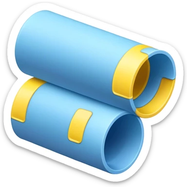 A single blue foam tube with yellow ends on both end, not hollow, front view sticker